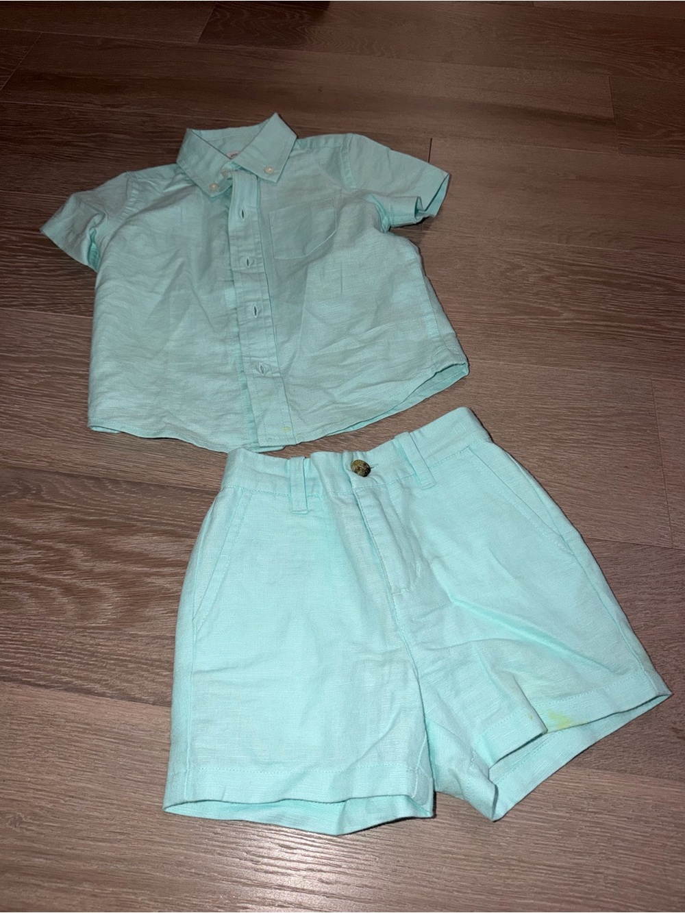 Janie and Jack Mint Green Short Sleeve Button Shirt & Shorts Set
